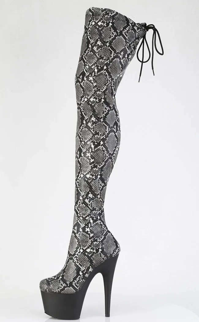 ADORE-3008SP-BT Grey Black Snake Print Thigh High Boots