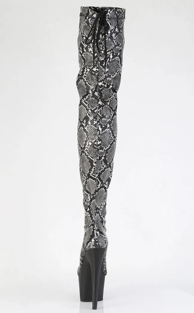 ADORE-3008SP-BT Grey Black Snake Print Thigh High Boots