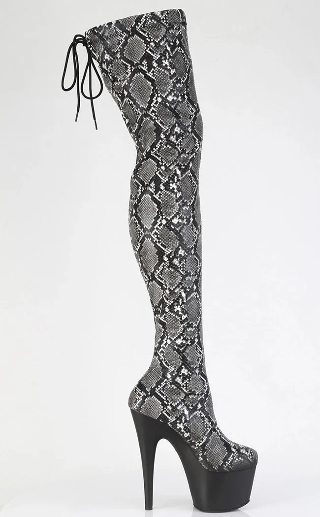 ADORE-3008SP-BT Grey Black Snake Print Thigh High Boots