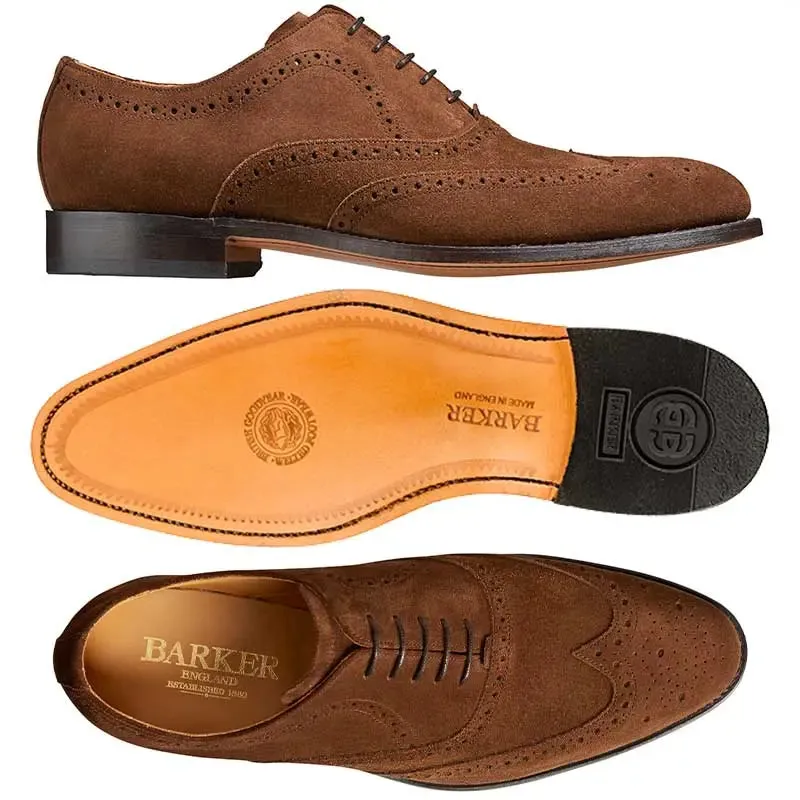 BARKER Hampstead Shoes - Mens Brogue Oxford - Castagnia Suede