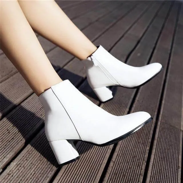 Comfortable Zipper Thick High Heels Ankle Boots for Spring