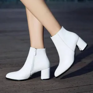 Comfortable Zipper Thick High Heels Ankle Boots for Spring