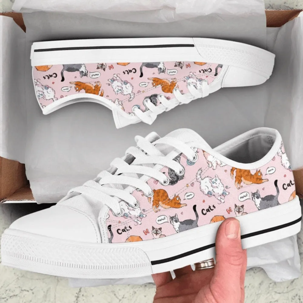 Cute Cat Low Top Shoes - Comfortable And Trendy Footwear, Cat Canvas Shoes