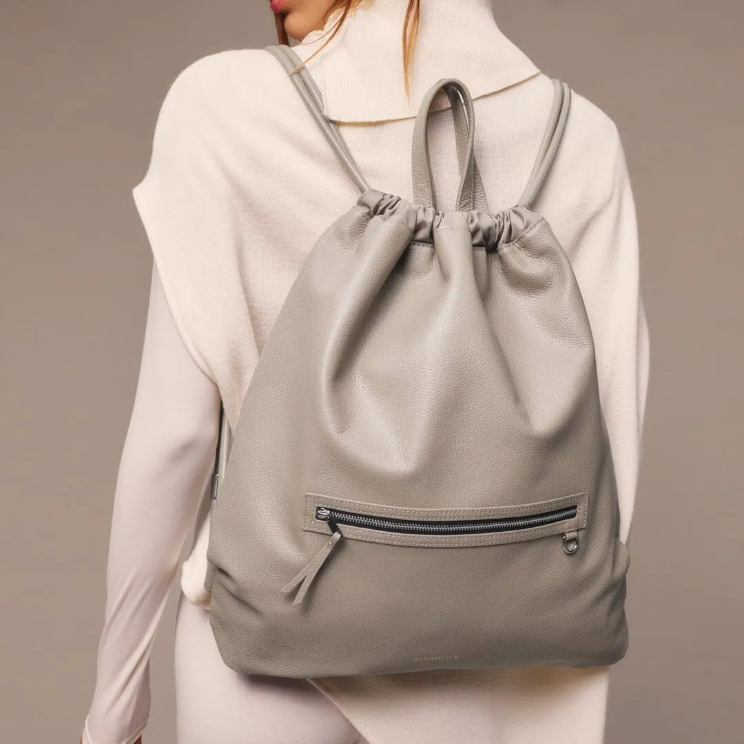 Drawstring Backpack - Greige/Silver