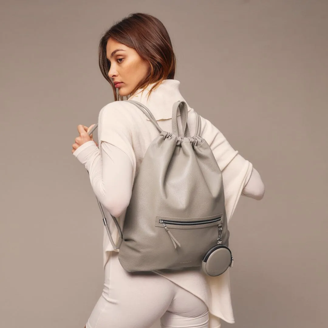 Drawstring Backpack - Greige/Silver