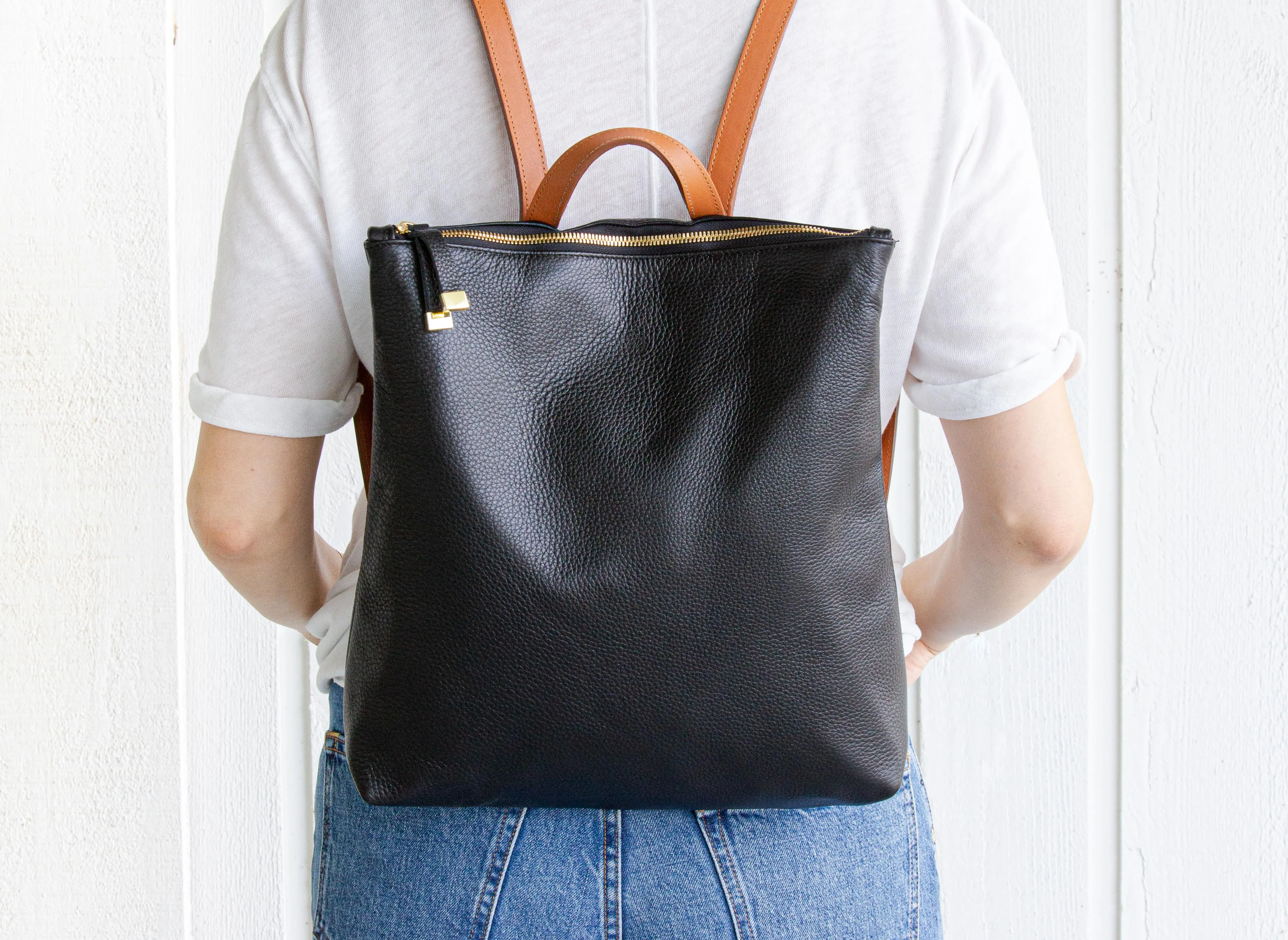 FRANNY BACKPACK | BLACK WITH TAN STRAPS