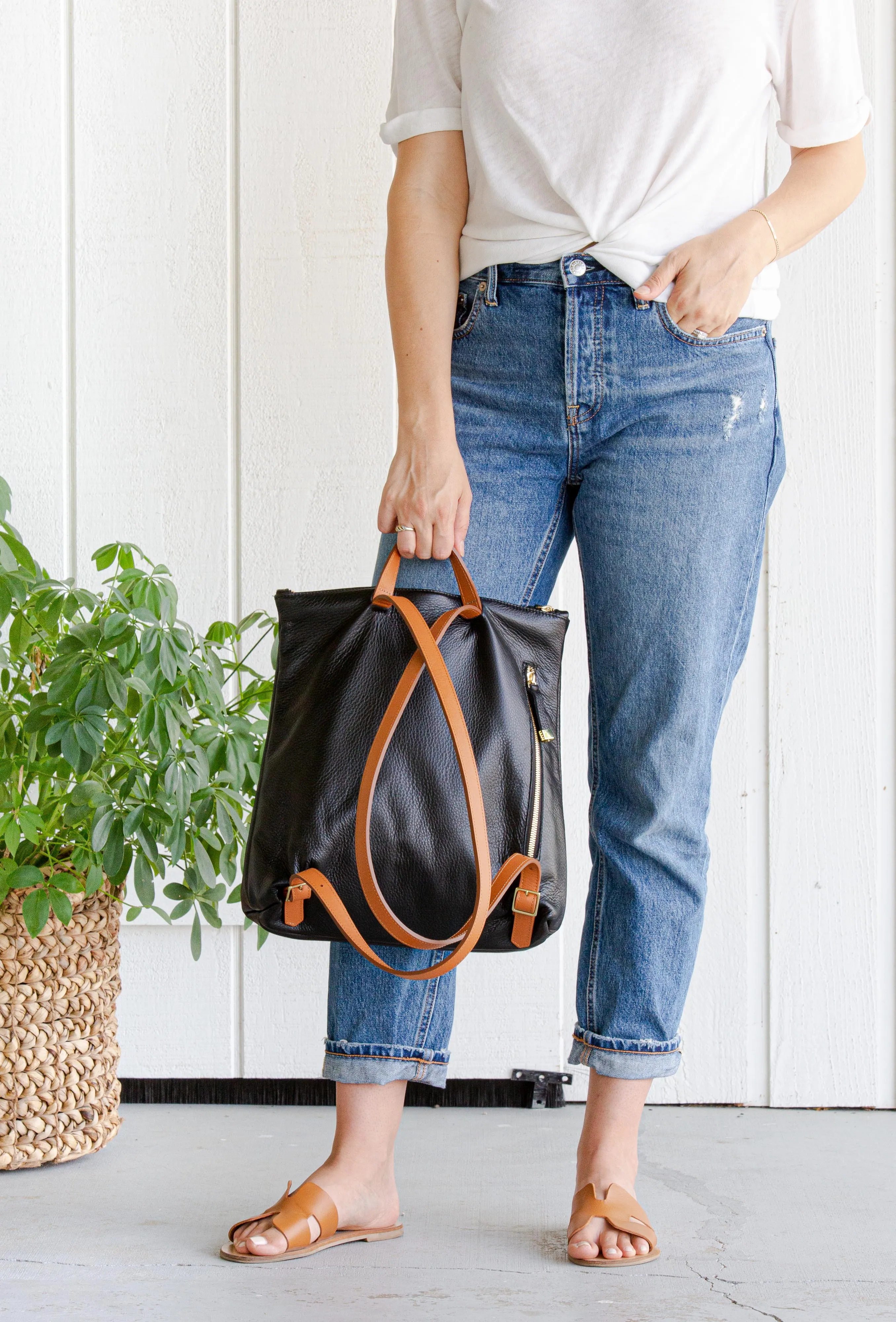 FRANNY BACKPACK | NAVY WITH TAN STRAPS