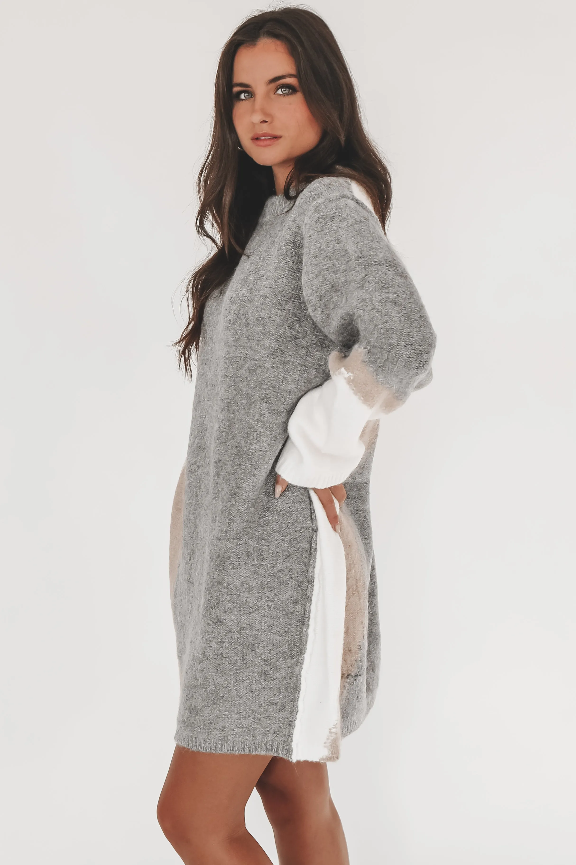 Girrll You Look Warm Gray Contrast Sweater Dress