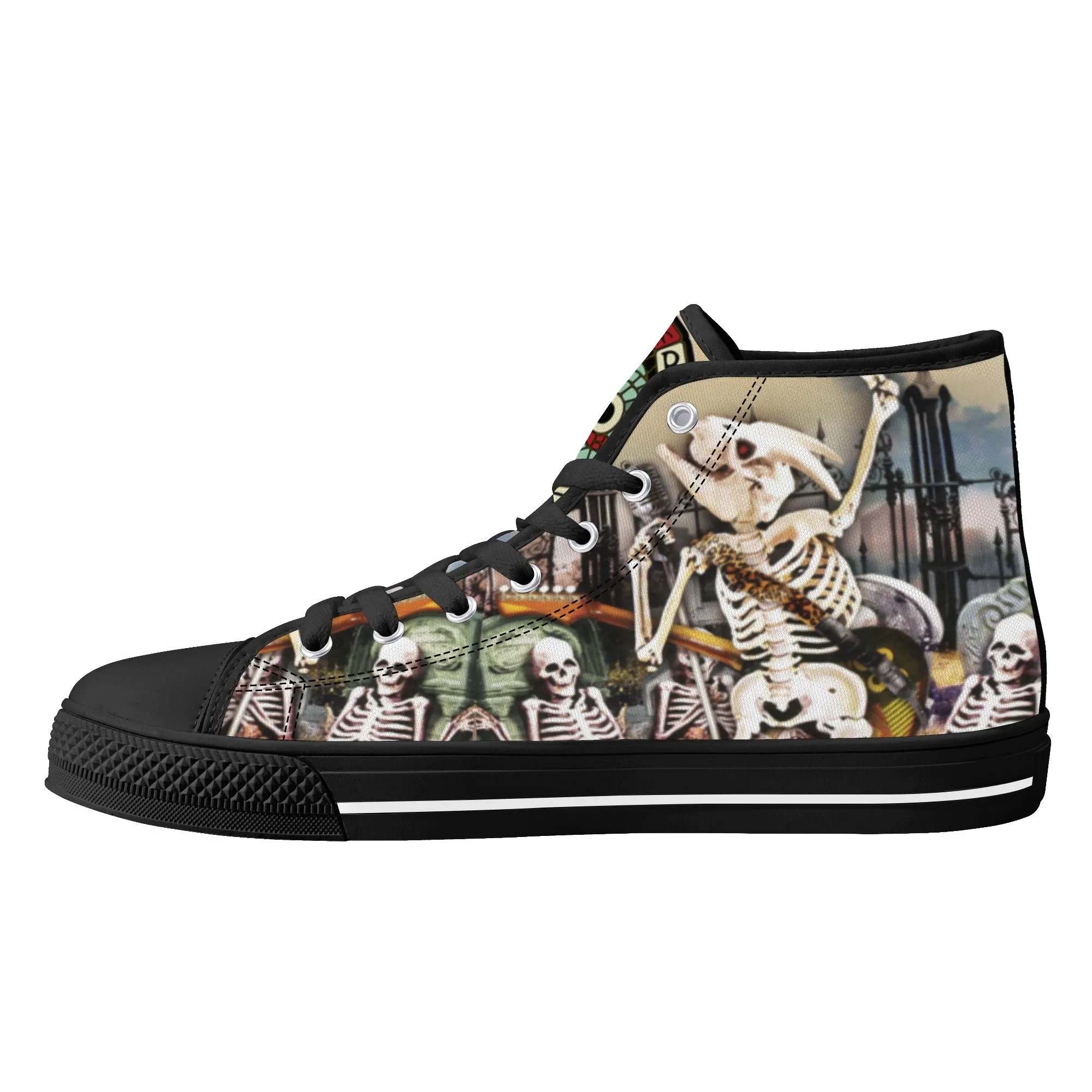 High Top Canvas Sneakers | Printed Tongue | Halloween themed Goth shoes | Spooky season Gift | Oingo Boingo style