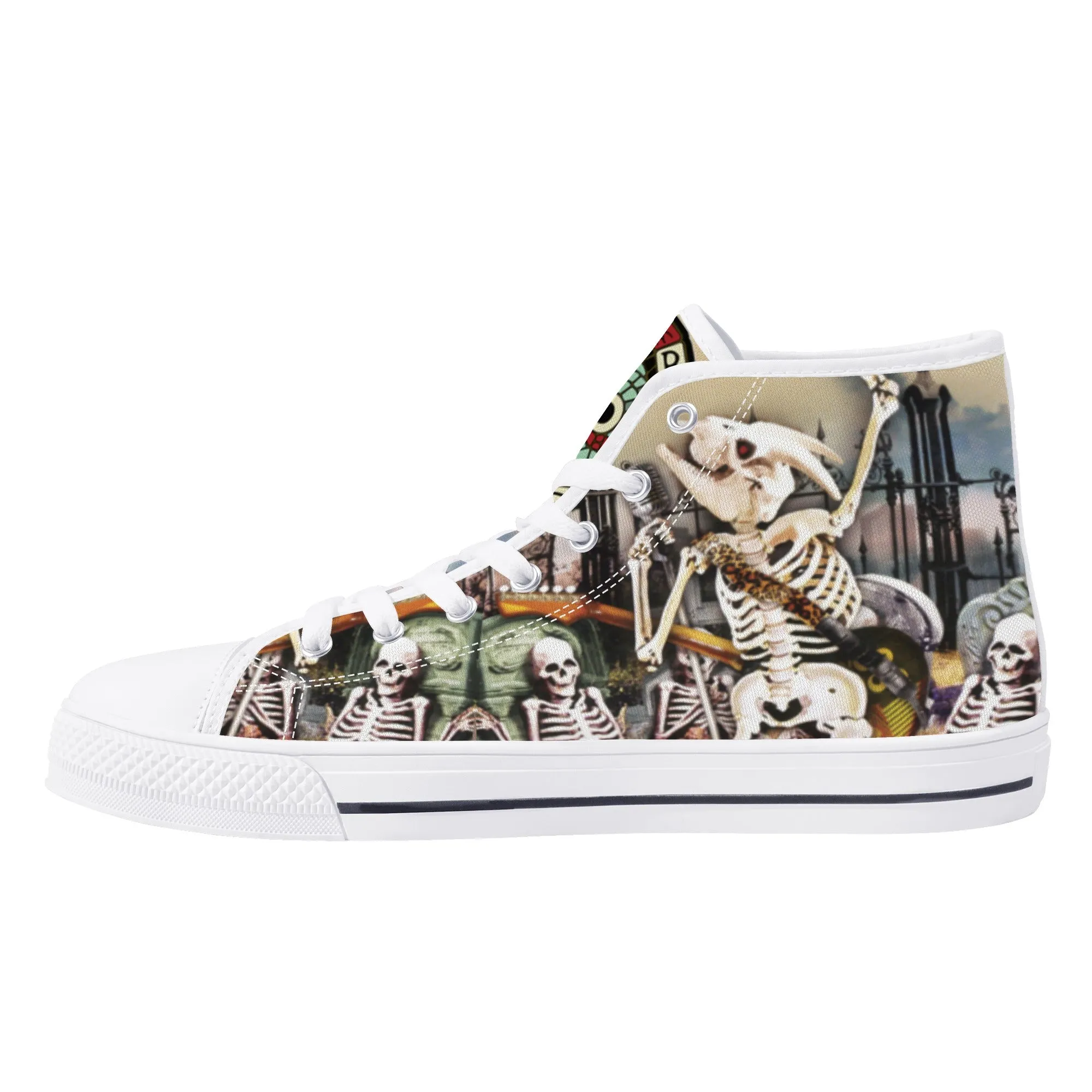 High Top Canvas Sneakers | Printed Tongue | Halloween themed Goth shoes | Spooky season Gift | Oingo Boingo style