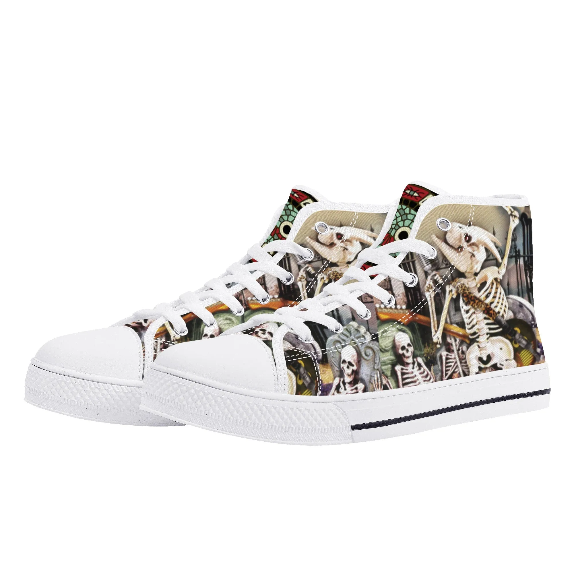 High Top Canvas Sneakers | Printed Tongue | Halloween themed Goth shoes | Spooky season Gift | Oingo Boingo style