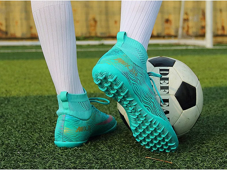 Indoor Soccer Shoes Men Women Kids High Top  Breathable Nonslip Soccer Cleats Shoes Turf Futsal Training Football Boots