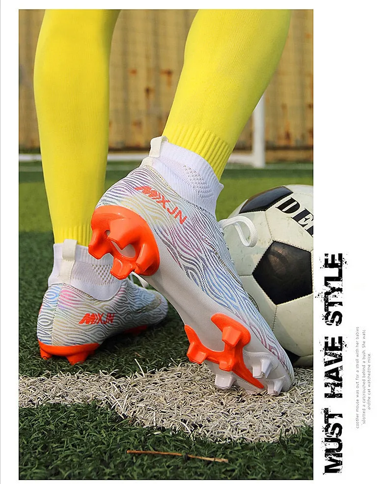 Indoor Soccer Shoes Men Women Kids High Top  Breathable Nonslip Soccer Cleats Shoes Turf Futsal Training Football Boots