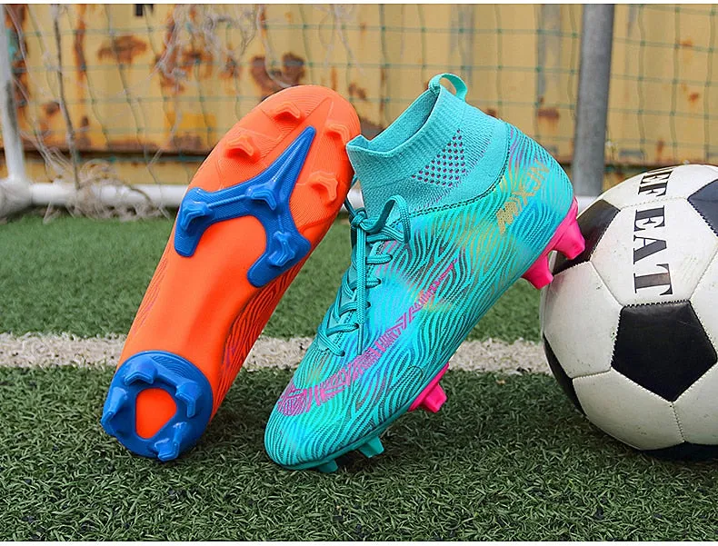 Indoor Soccer Shoes Men Women Kids High Top  Breathable Nonslip Soccer Cleats Shoes Turf Futsal Training Football Boots