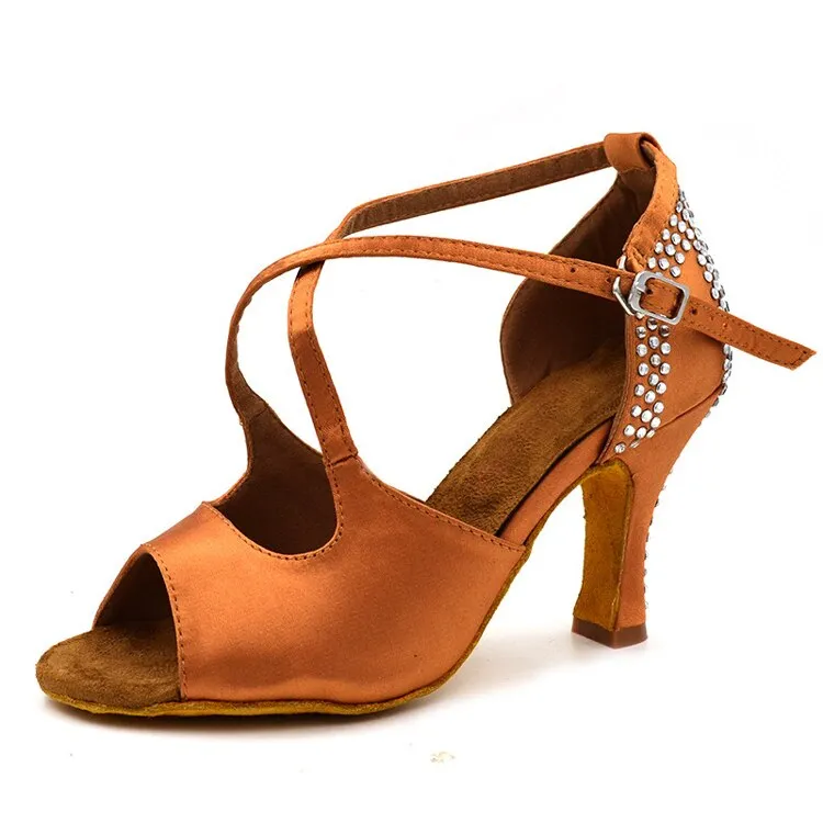 #L886 Bronze Satin and Rhinestones Latin- Salsa - Ballroom Dance Shoes - New Arrival