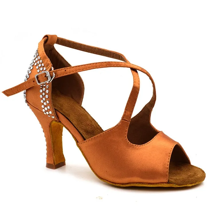 #L886 Bronze Satin and Rhinestones Latin- Salsa - Ballroom Dance Shoes - New Arrival