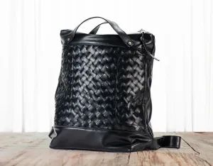 Minos backpack - Black hand woven leather