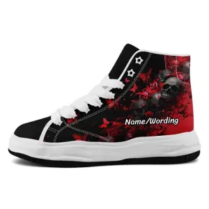 Personalized Gothic Sneakers, Custom Weird Girl Shoes,  High Top Canvas Skull  Shoes, Durable Unisex Shoes