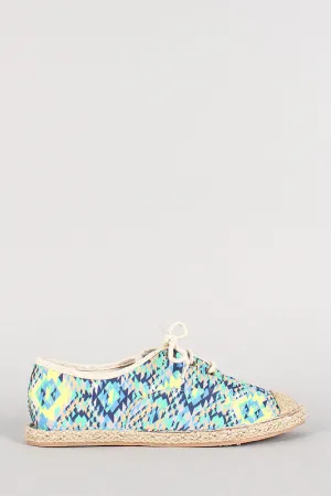 Qupid Tribal Lace Up Espadrille Flat