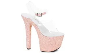 Stiletto Platform Sandal With Peach Glitter 7in