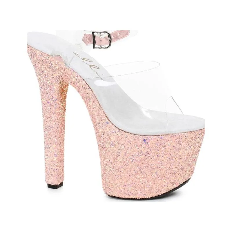 Stiletto Platform Sandal With Peach Glitter 7in