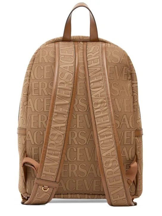 Versace   Logo fabric &amp; leather backpack 