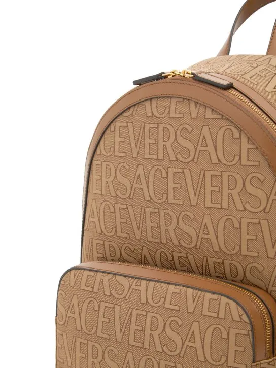 Versace   Logo fabric &amp; leather backpack 