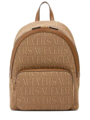 Versace   Logo fabric &amp; leather backpack 