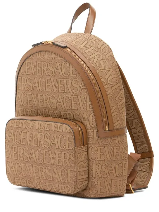 Versace   Logo fabric &amp; leather backpack 