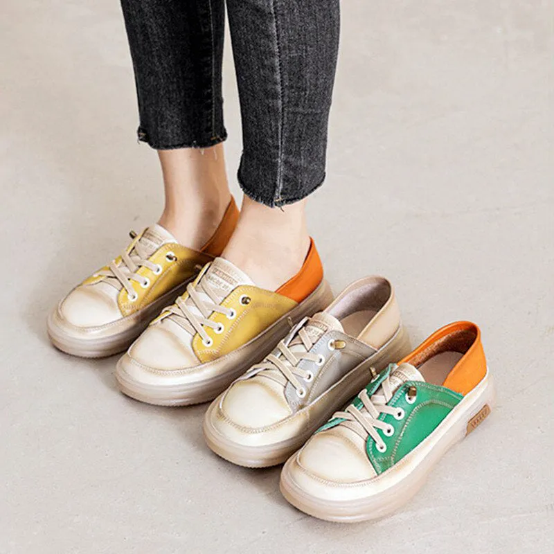 Versatile Mixed Colors Lace-Up Flat Sneakers for Women