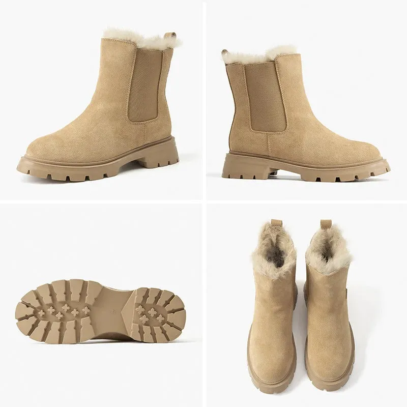 Warm and Versatile Round Toe Suede Platform Winter Boots