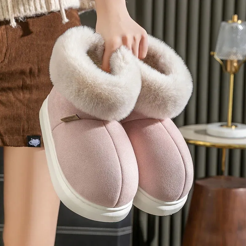 Warm Cozy Plush Fluffy Fur Slip-on Suede Snow Boots