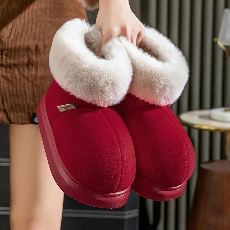 Warm Cozy Plush Fluffy Fur Slip-on Suede Snow Boots