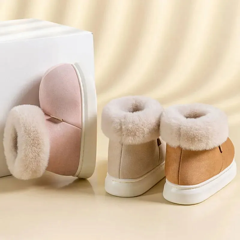 Warm Cozy Plush Fluffy Fur Slip-on Suede Snow Boots