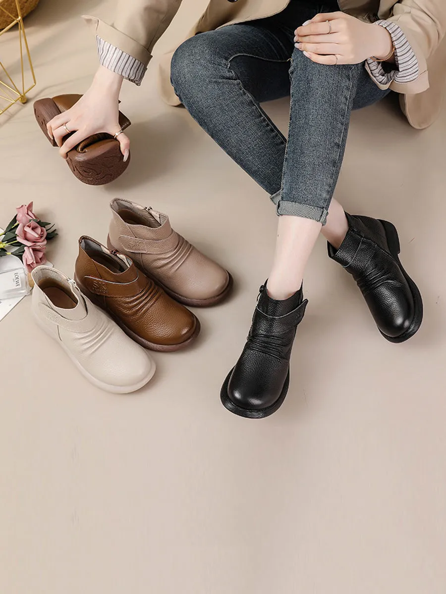 Women Autumn Solid Genuine Leather Low Heel Boots