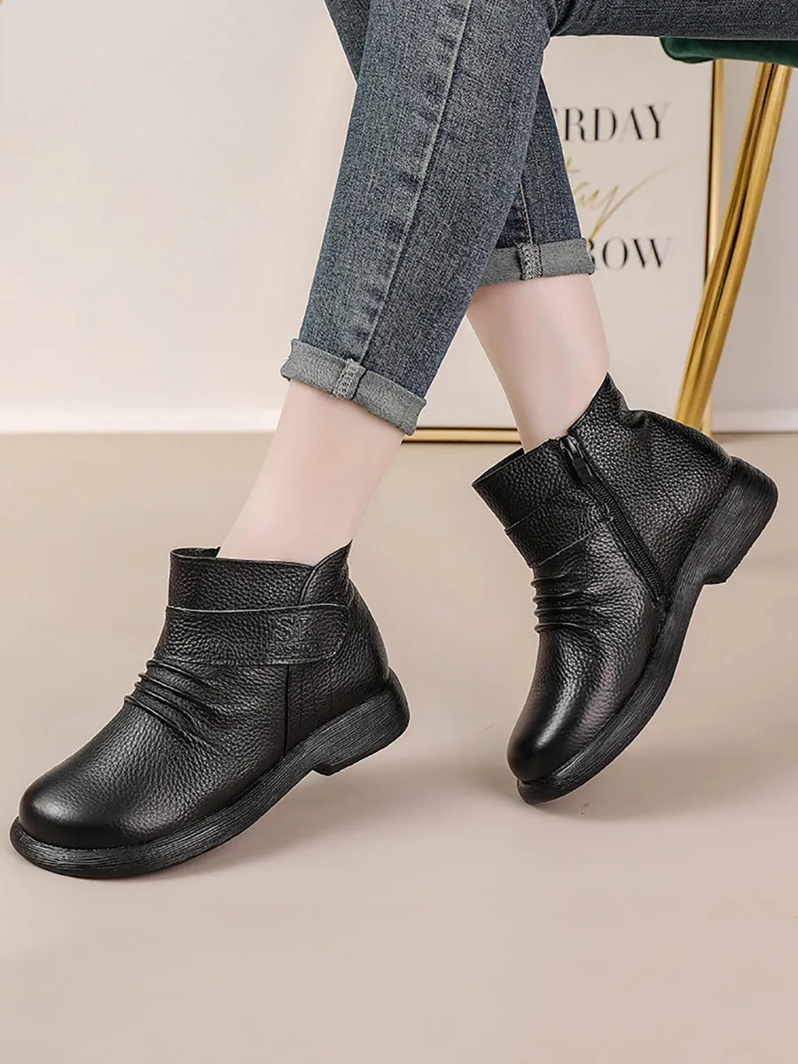 Women Autumn Solid Genuine Leather Low Heel Boots